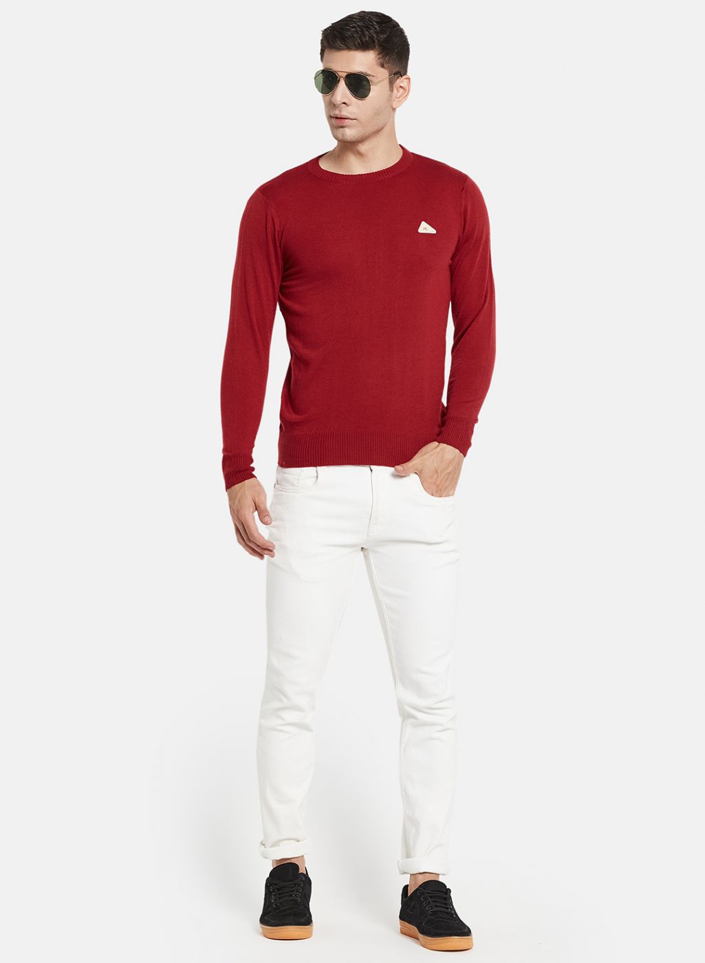 Men Maroon Solid Pullover
