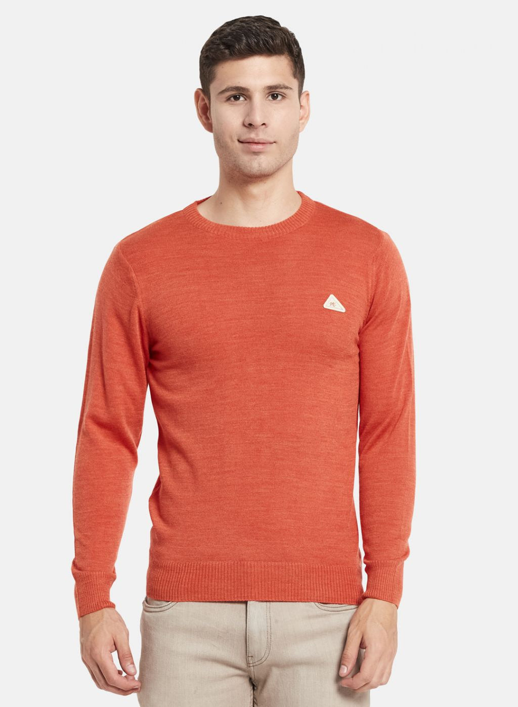 Men Orange Solid Pullover