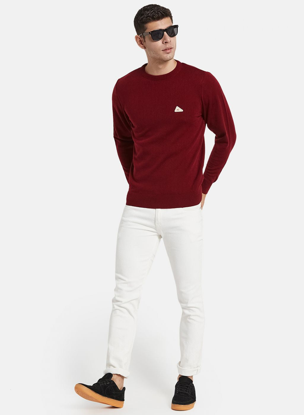 Men Maroon Solid Pullover