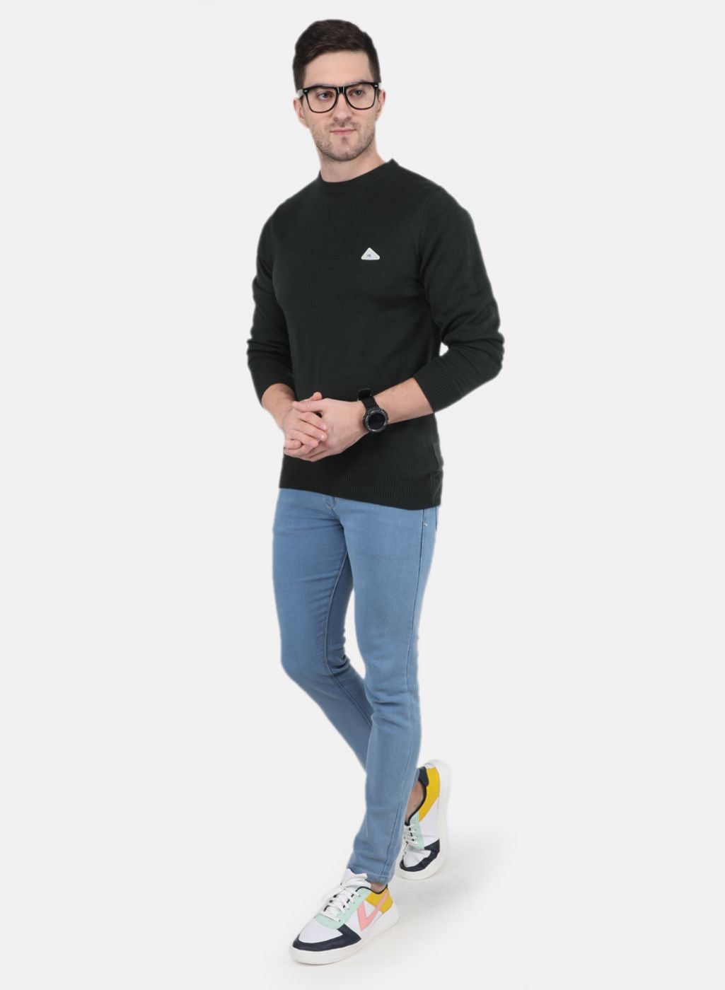 Men Green Solid Pullover