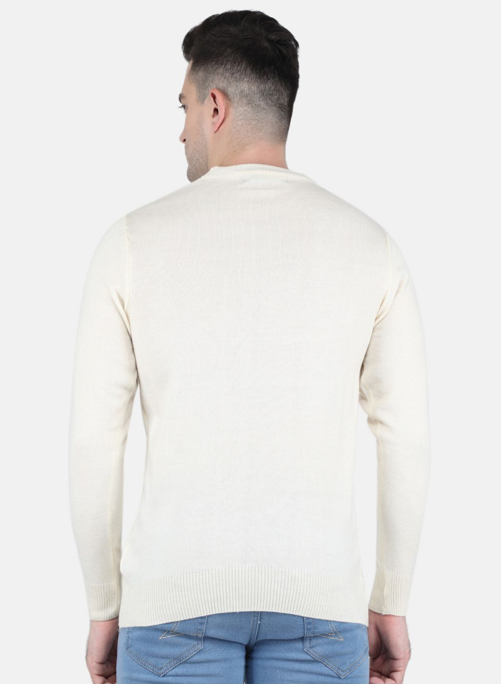 Men Off White Solid Pullover
