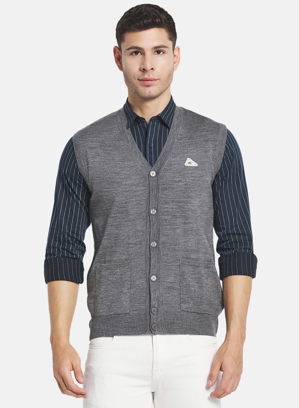 Men Grey Solid Cardigan