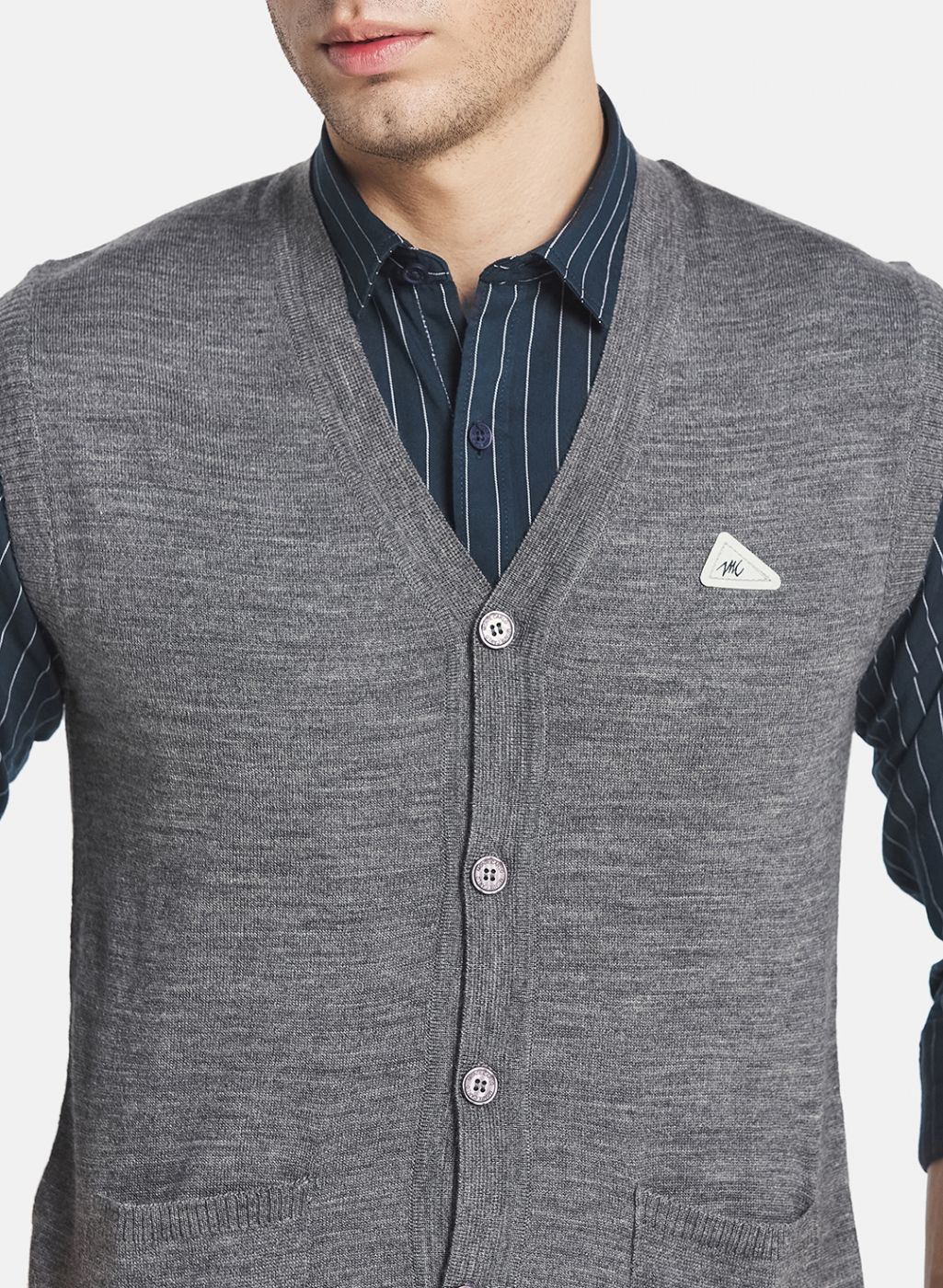 Men Grey Solid Cardigan