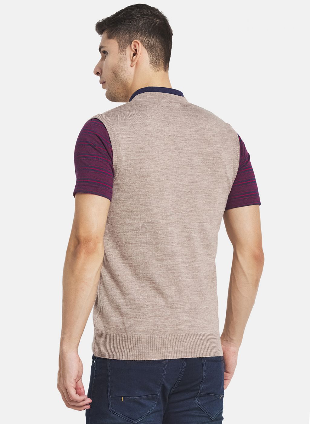 Men Beige Solid Cardigan
