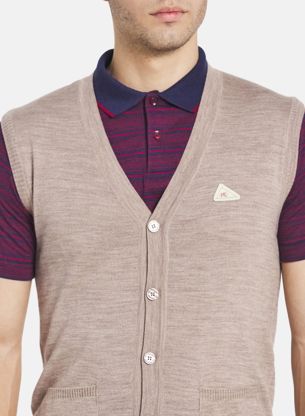 Men Beige Solid Cardigan