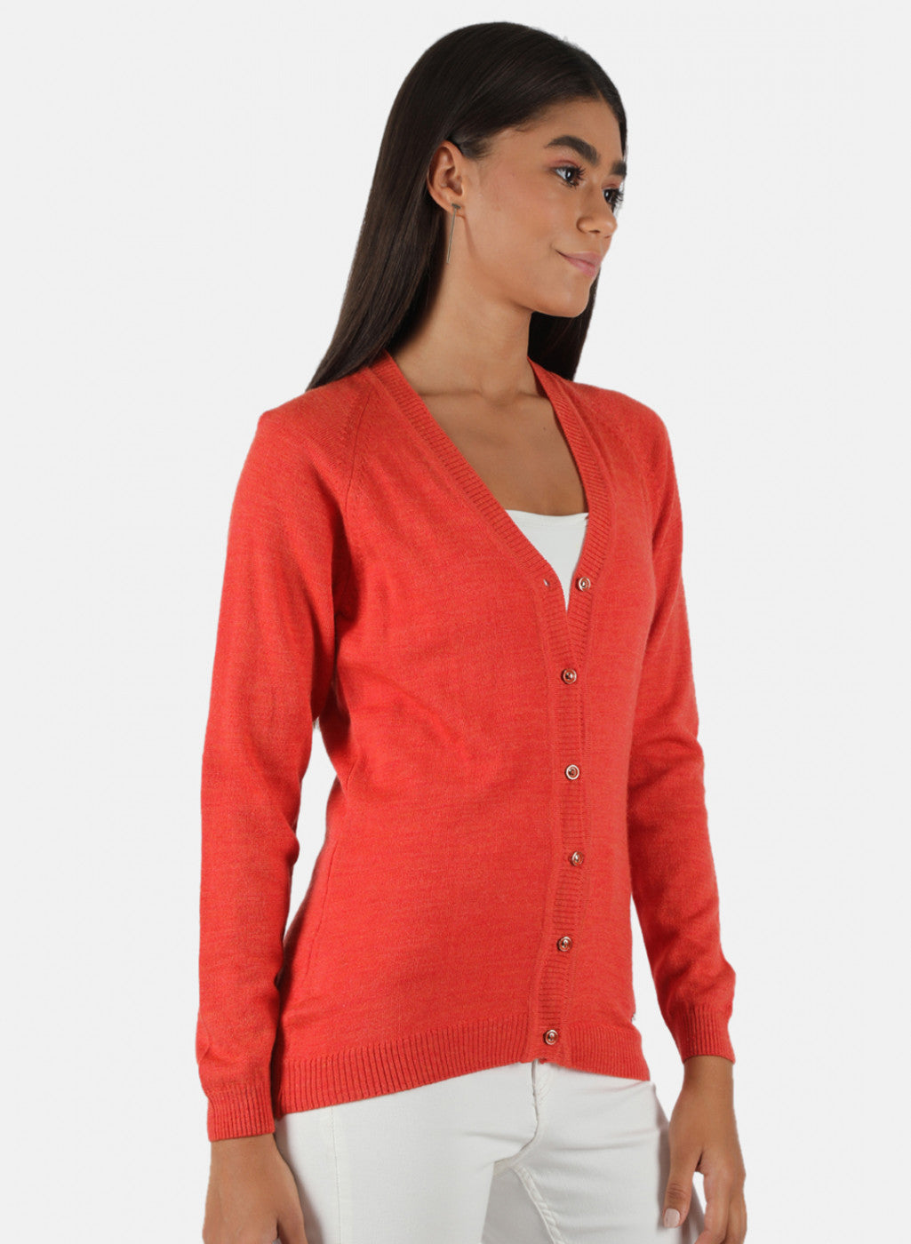 Women Orange Solid Cardigan