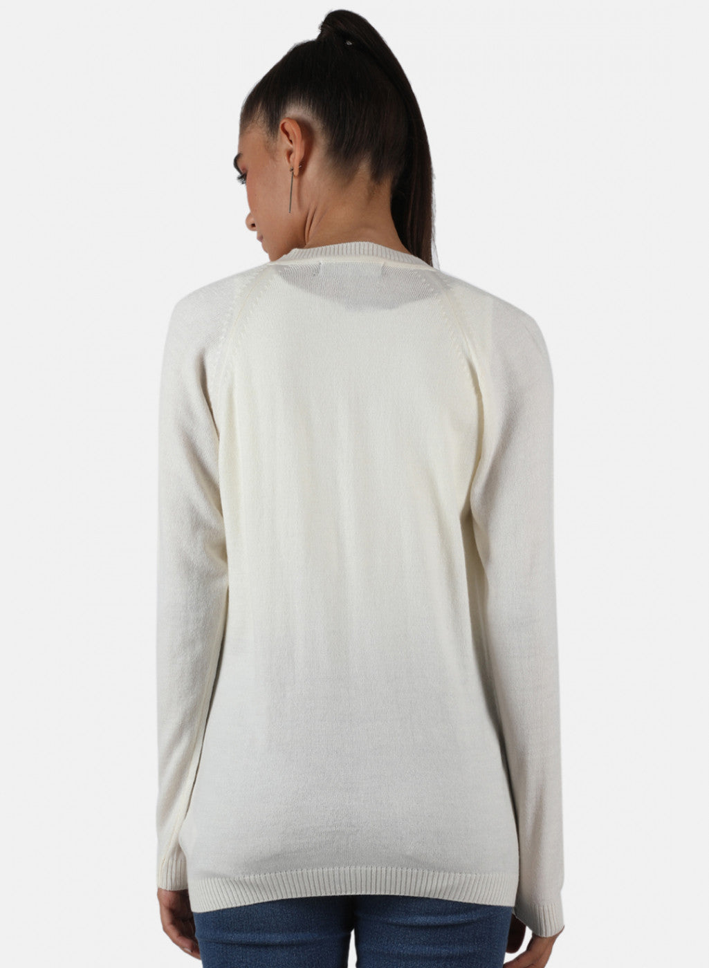 Women Off White Solid Cardigan