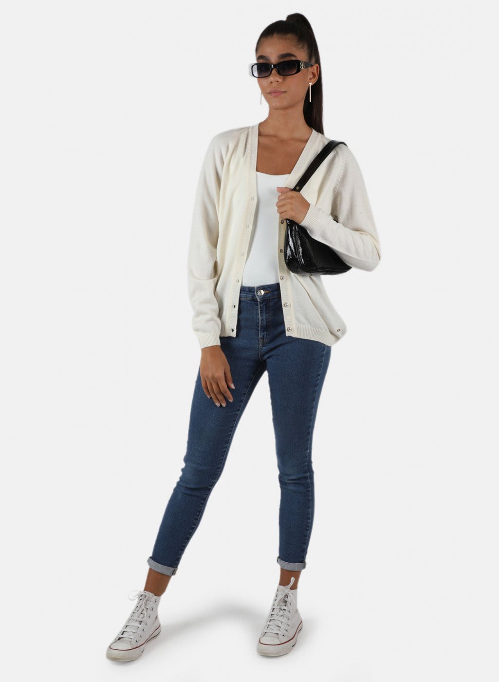 Women Off White Solid Cardigan