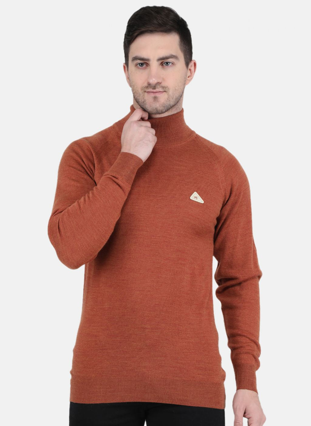 Men Rust Orange Solid Pullover