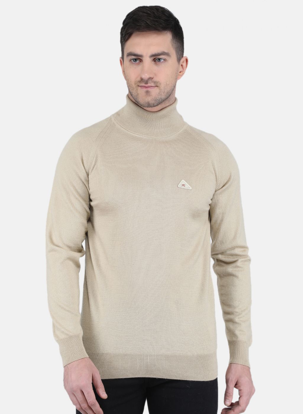 Men Beige Solid Pullover
