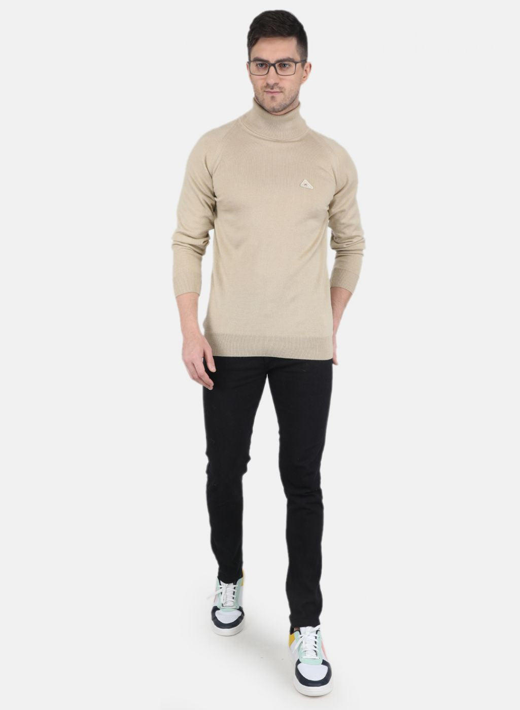 Men Beige Solid Pullover