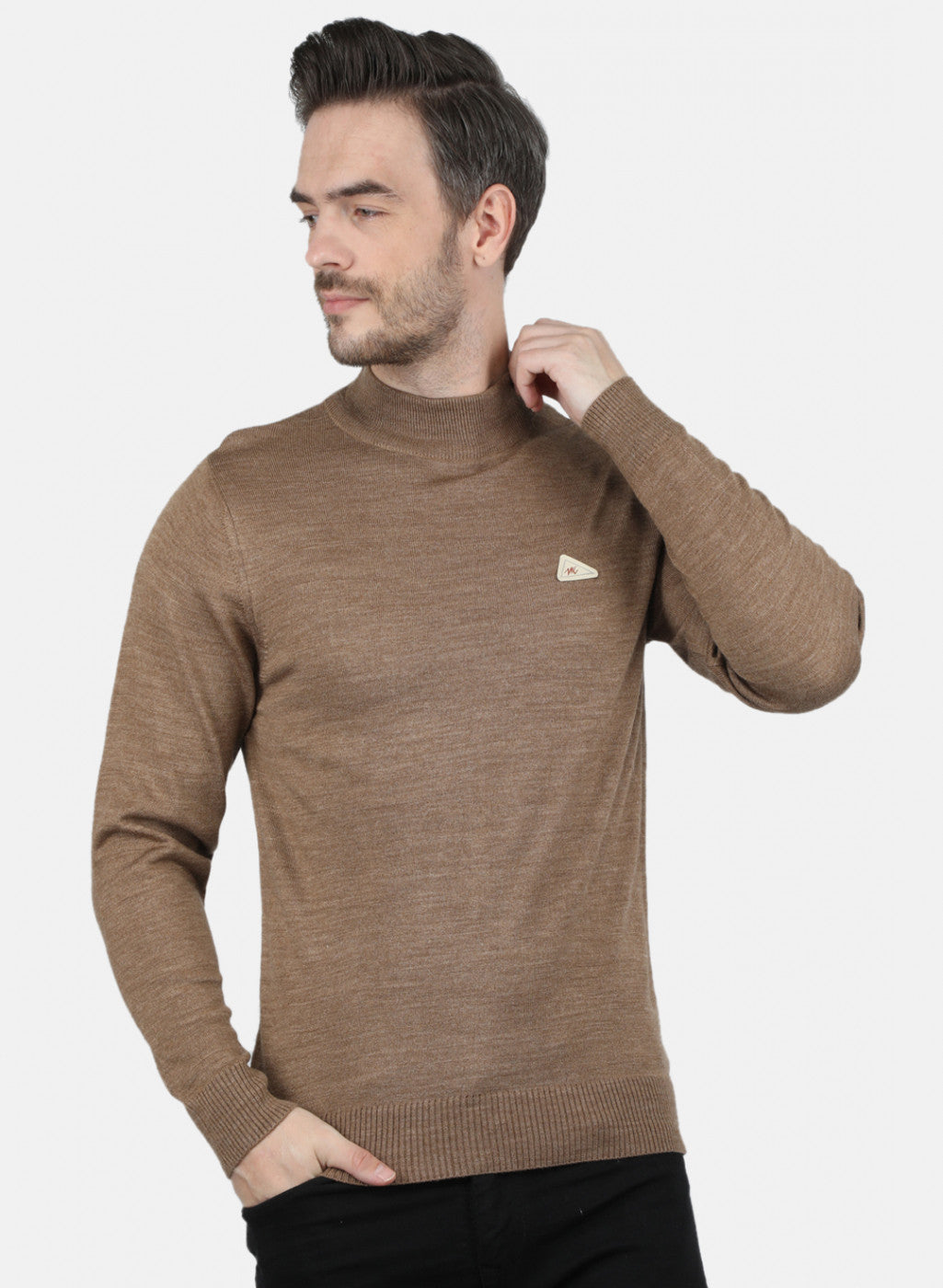 Men Khaki Solid Pullover