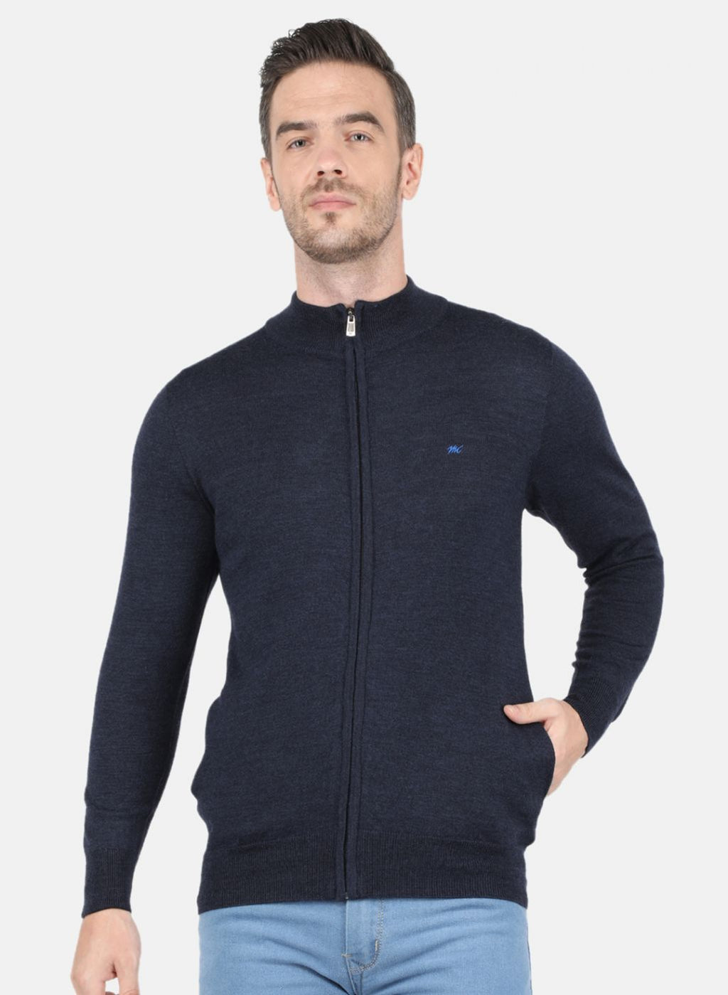 Men NAvy Blue Solid Pullover