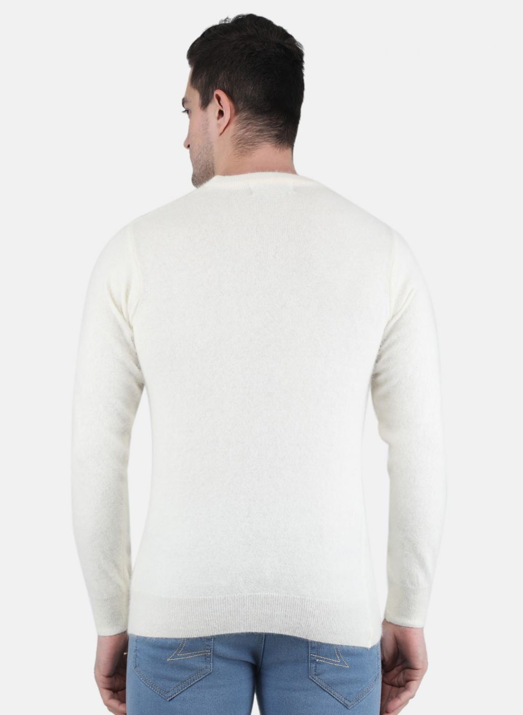 Men White Solid Pullover