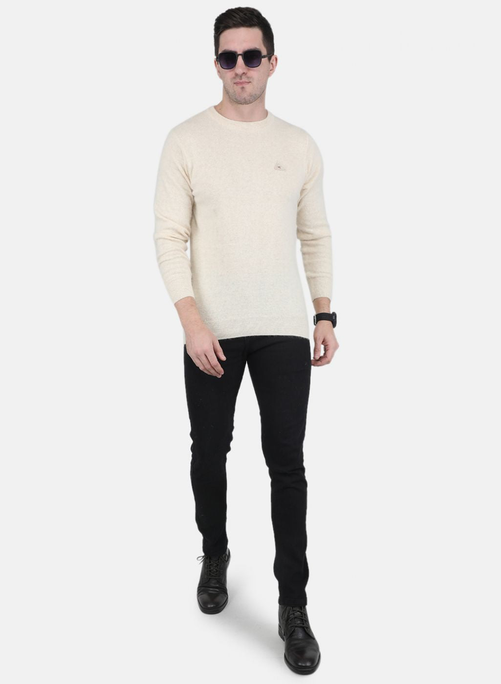 Men Cream Solid Pullover
