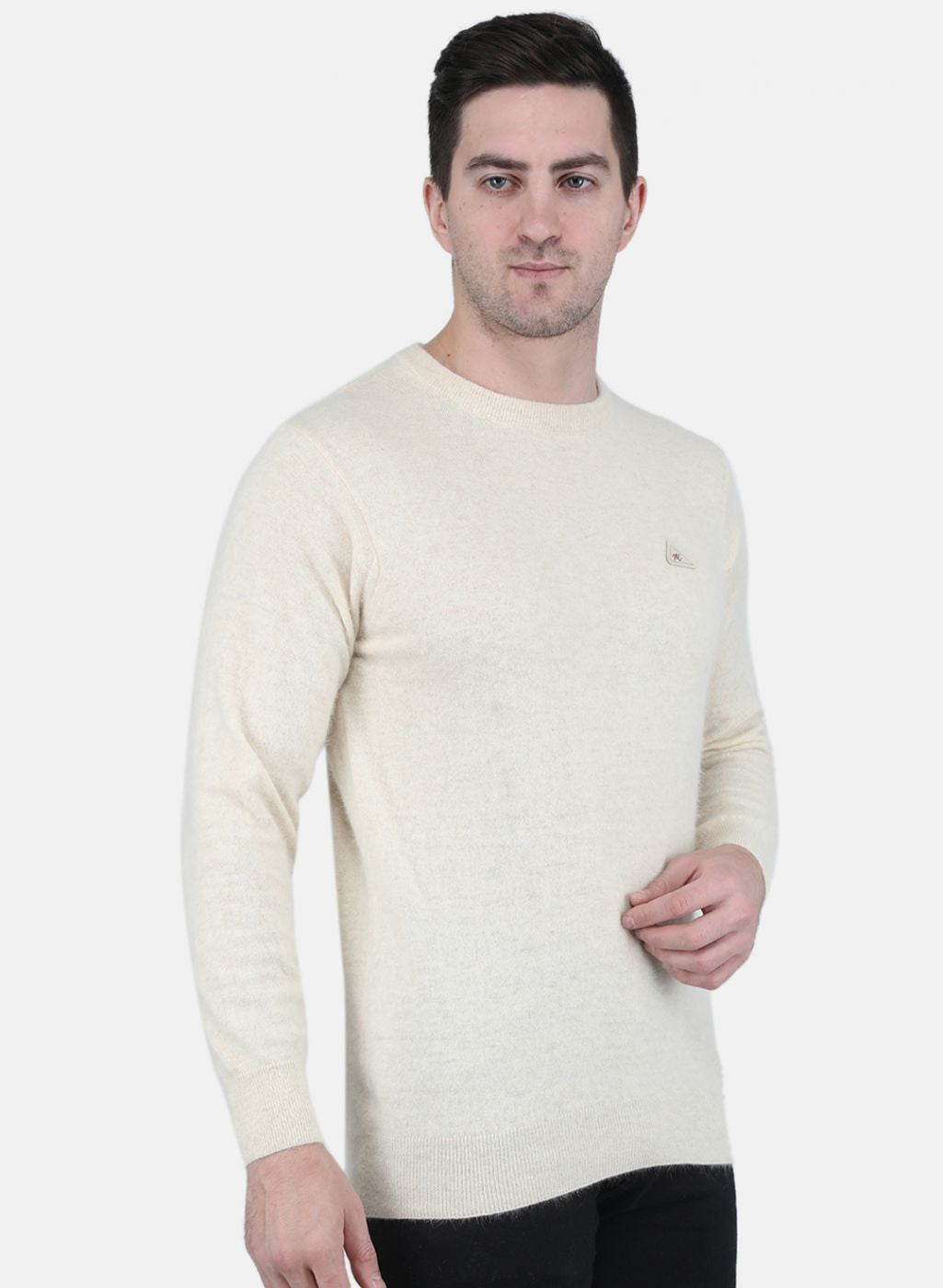 Men Cream Solid Pullover