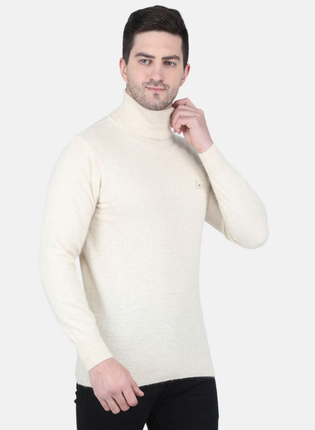 Men Cream Solid Pullover