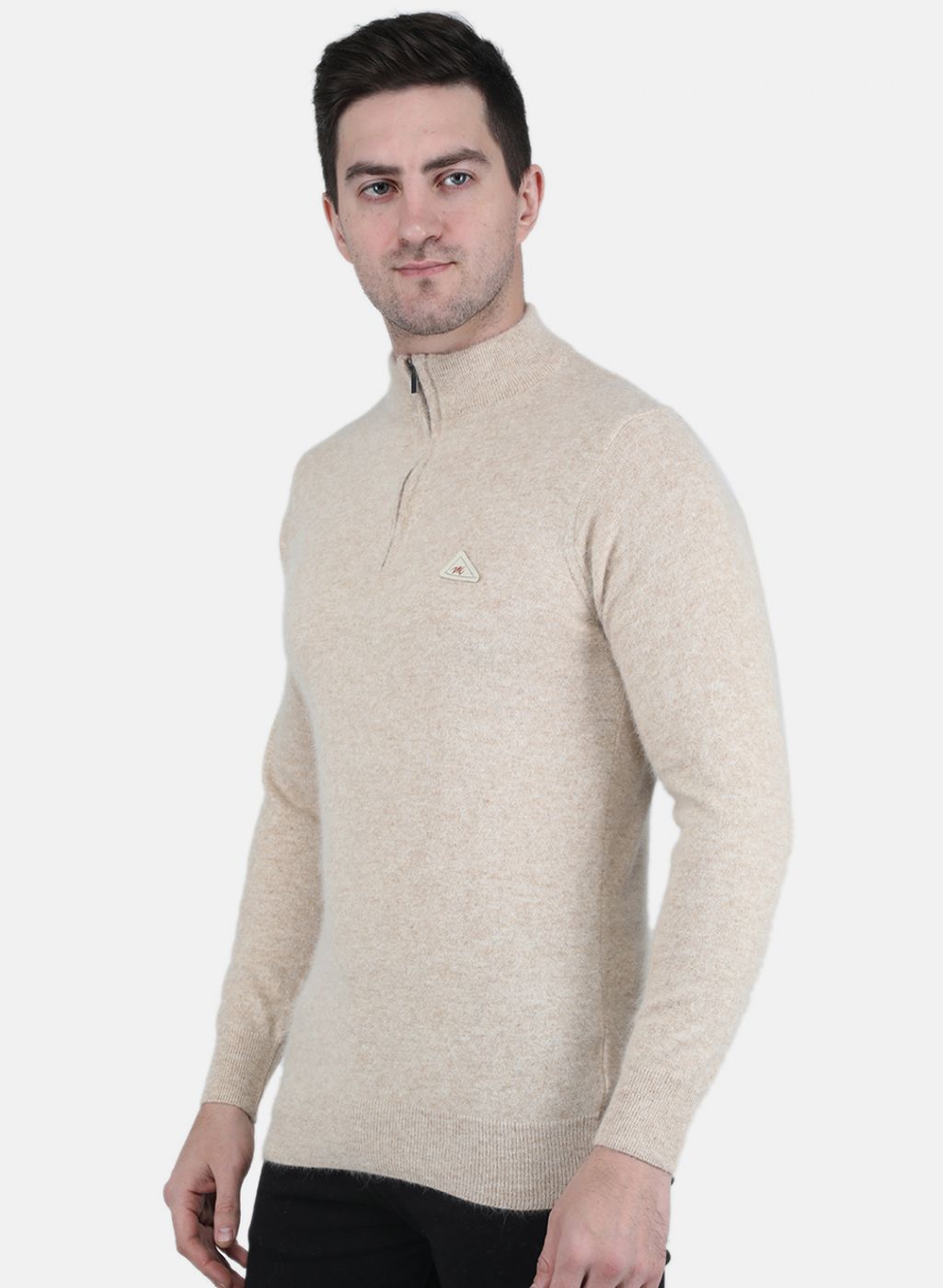 Men Beige Solid Pullover