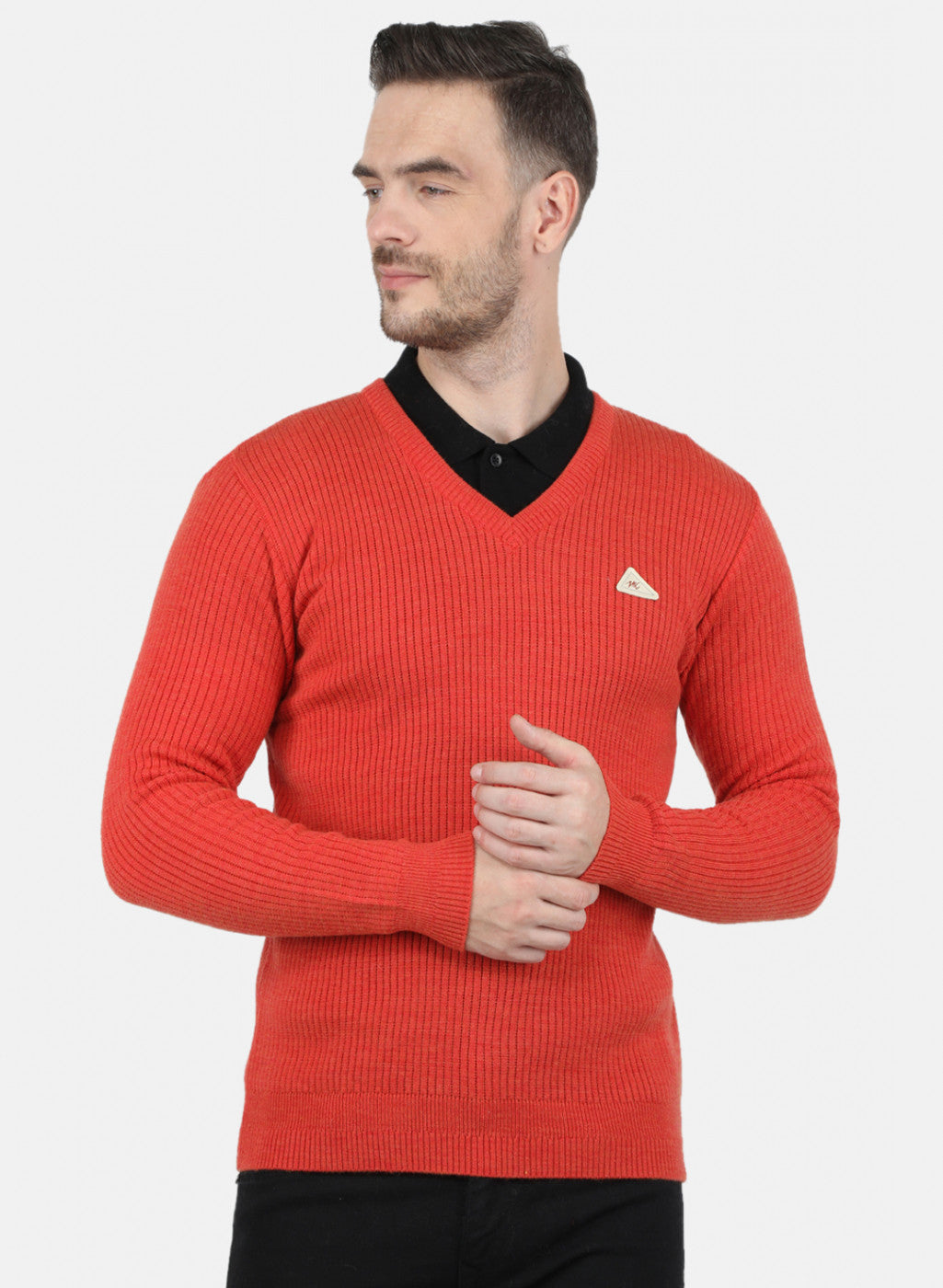 Men Orange Solid Pullover