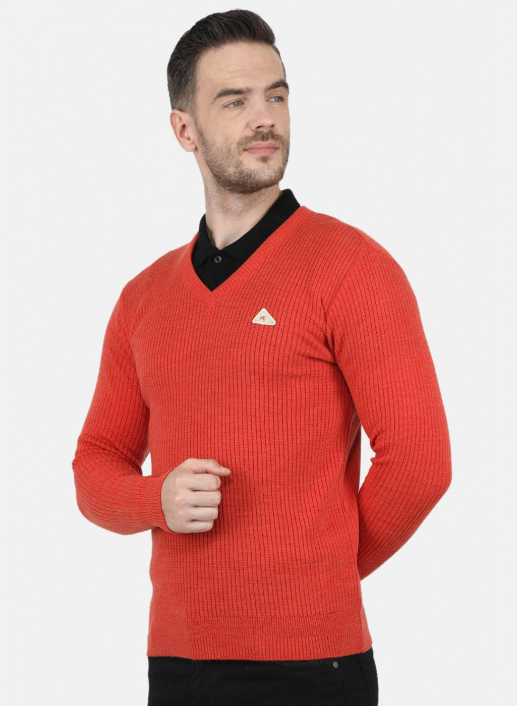 Men Orange Solid Pullover