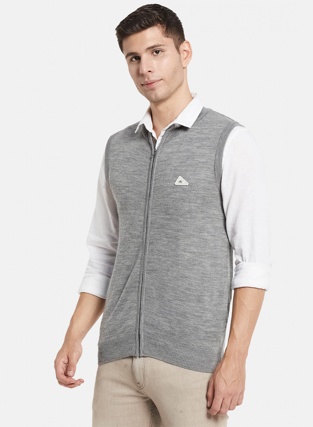 Men Grey Self Design Sweater