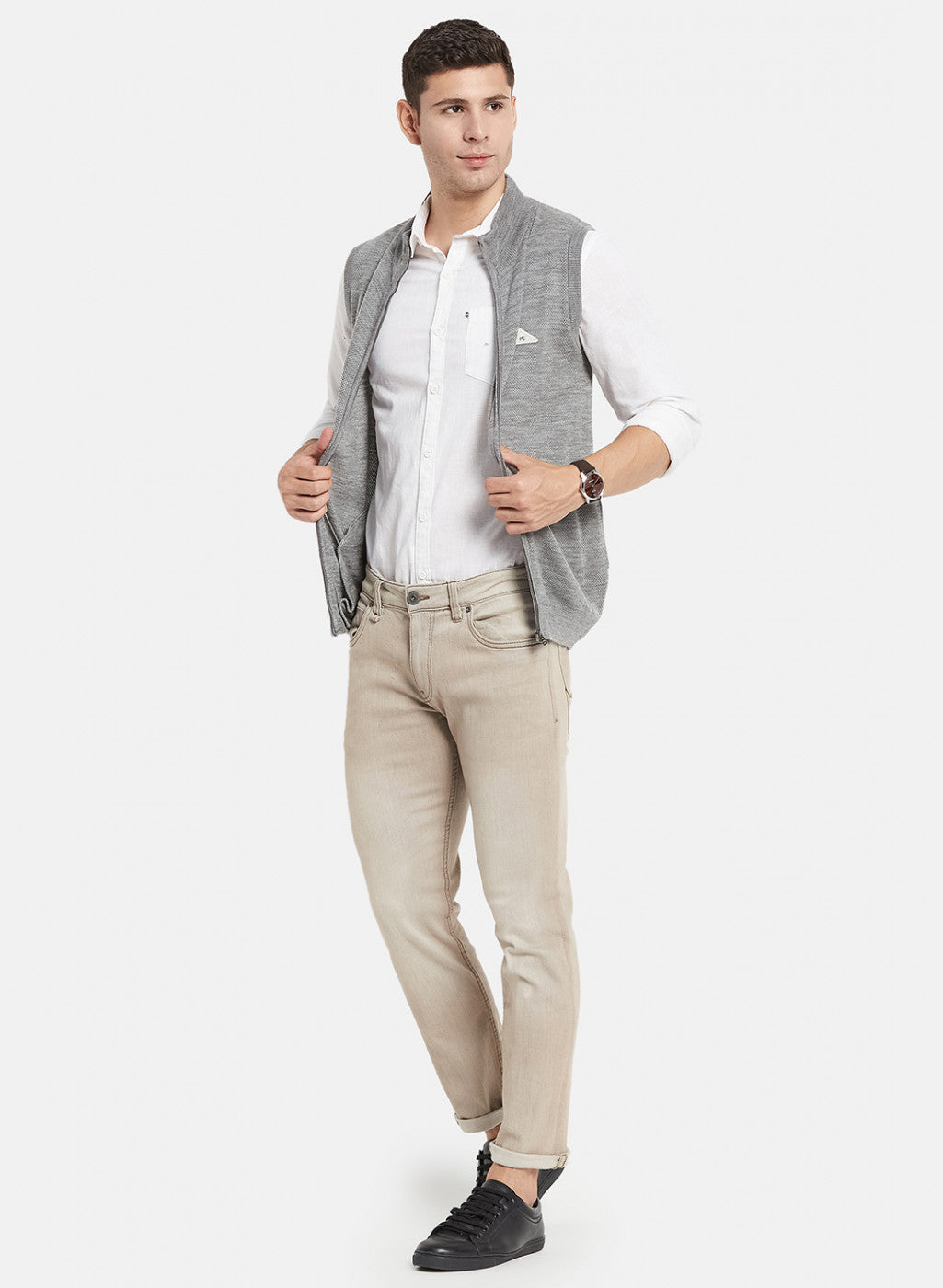 Men Grey Self Design Sweater