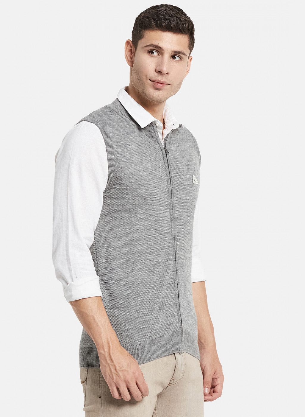 Men Grey Self Design Sweater