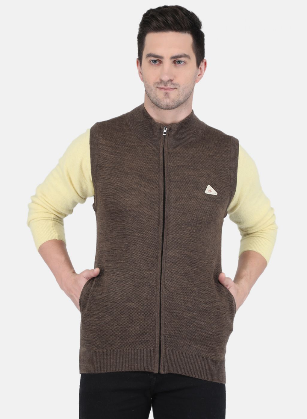 Men Brown Self design Sweater