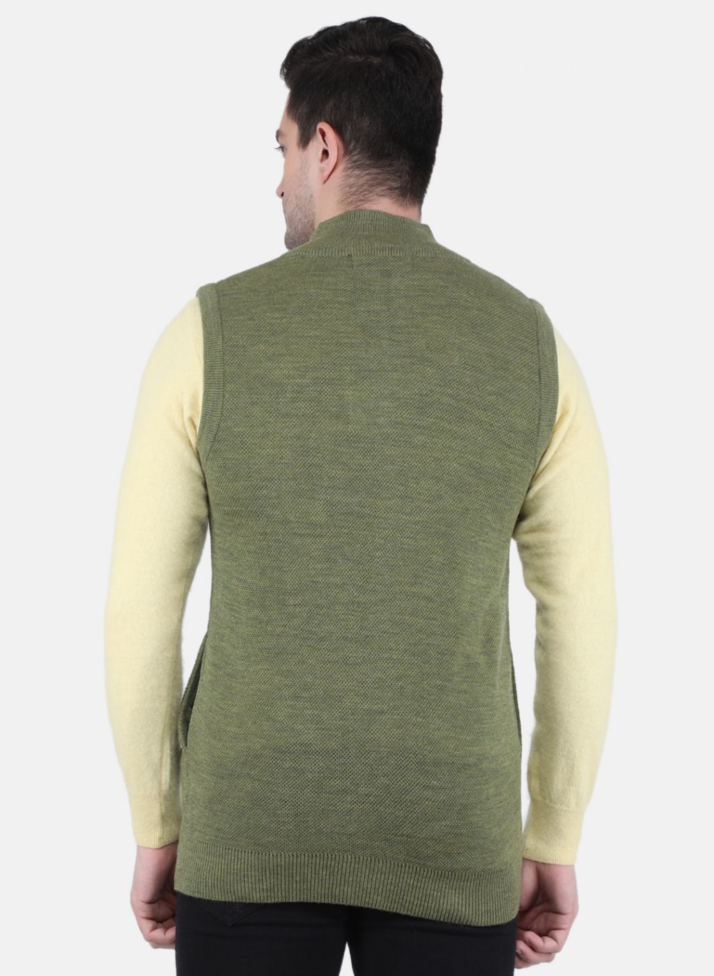 Men Olive Self design Sweater