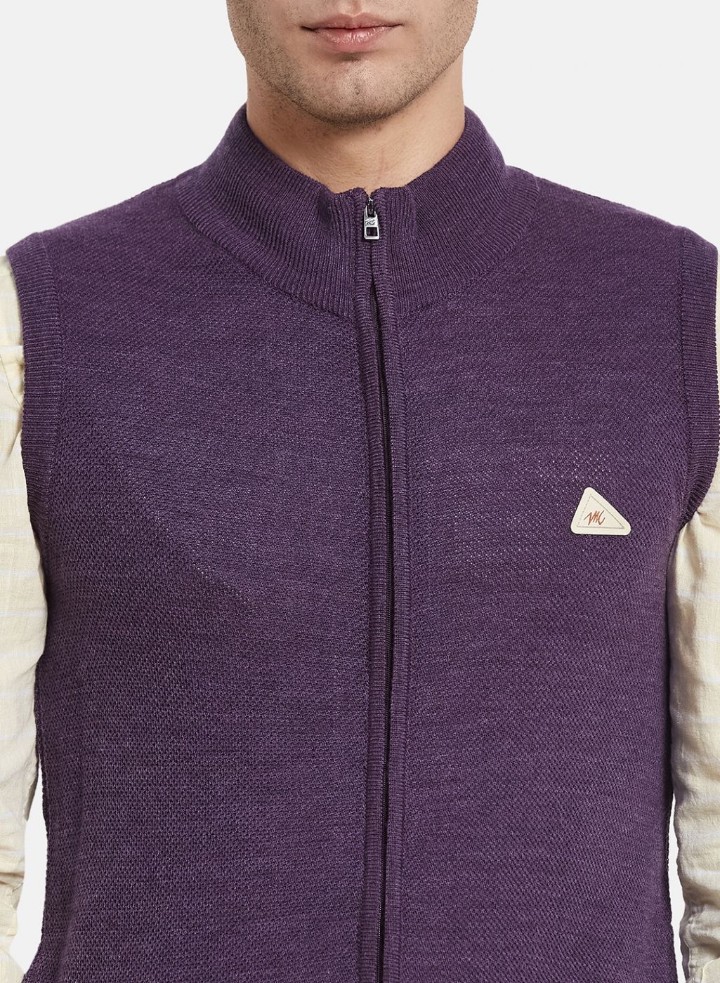 Men Purple Self Design Sweater