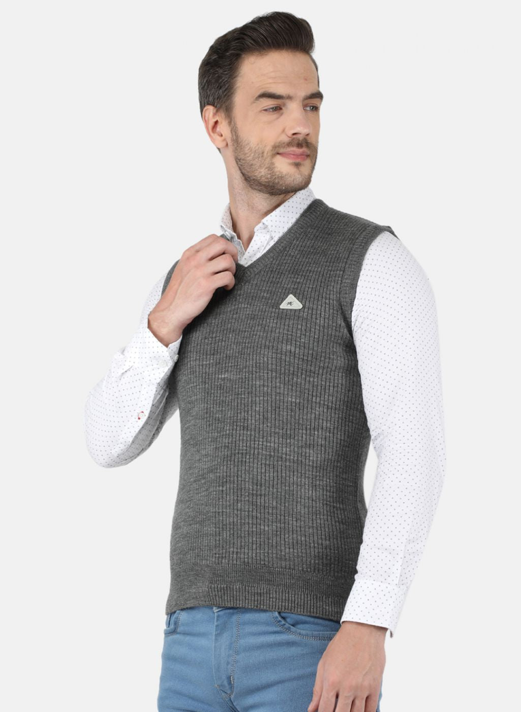 Men Grey Self Design Sweater