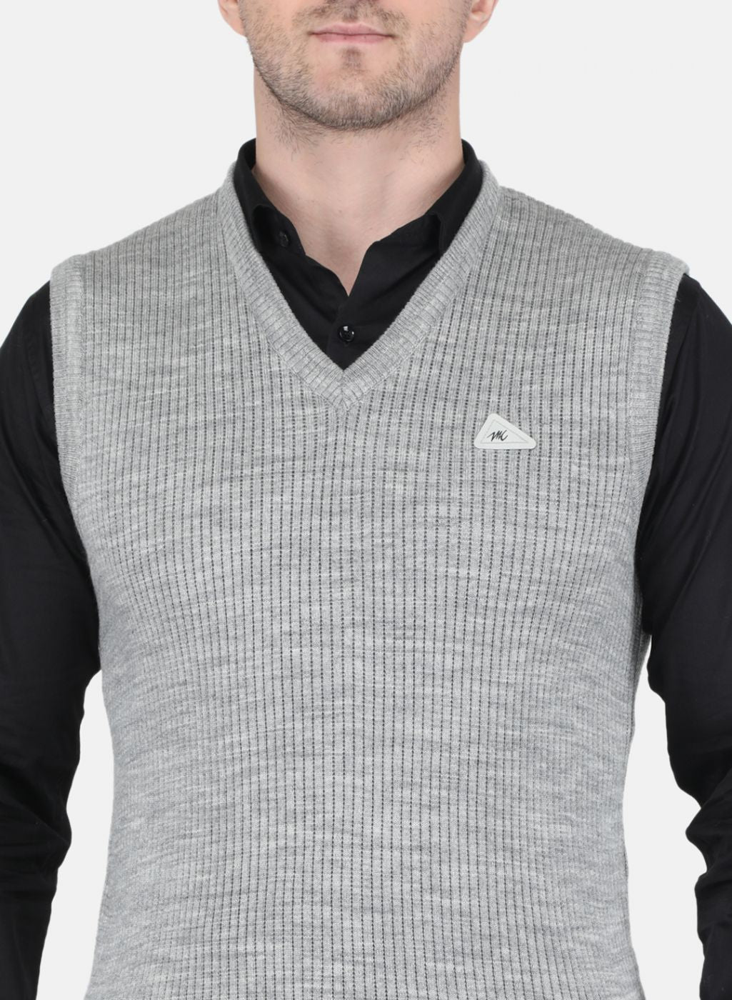 Men Grey Self Design Sweater