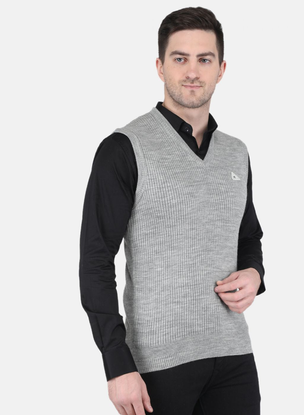 Men Grey Self Design Sweater