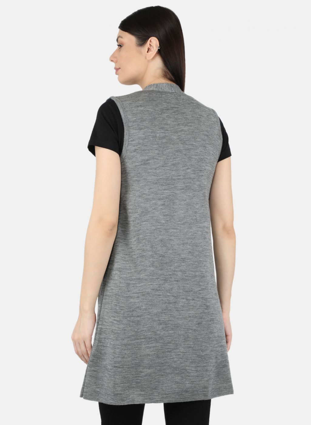 Women Grey Self Design Cardigan