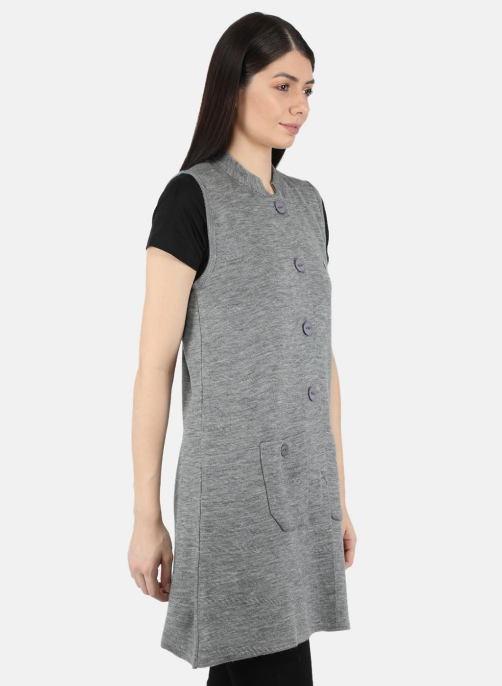 Women Grey Self Design Cardigan