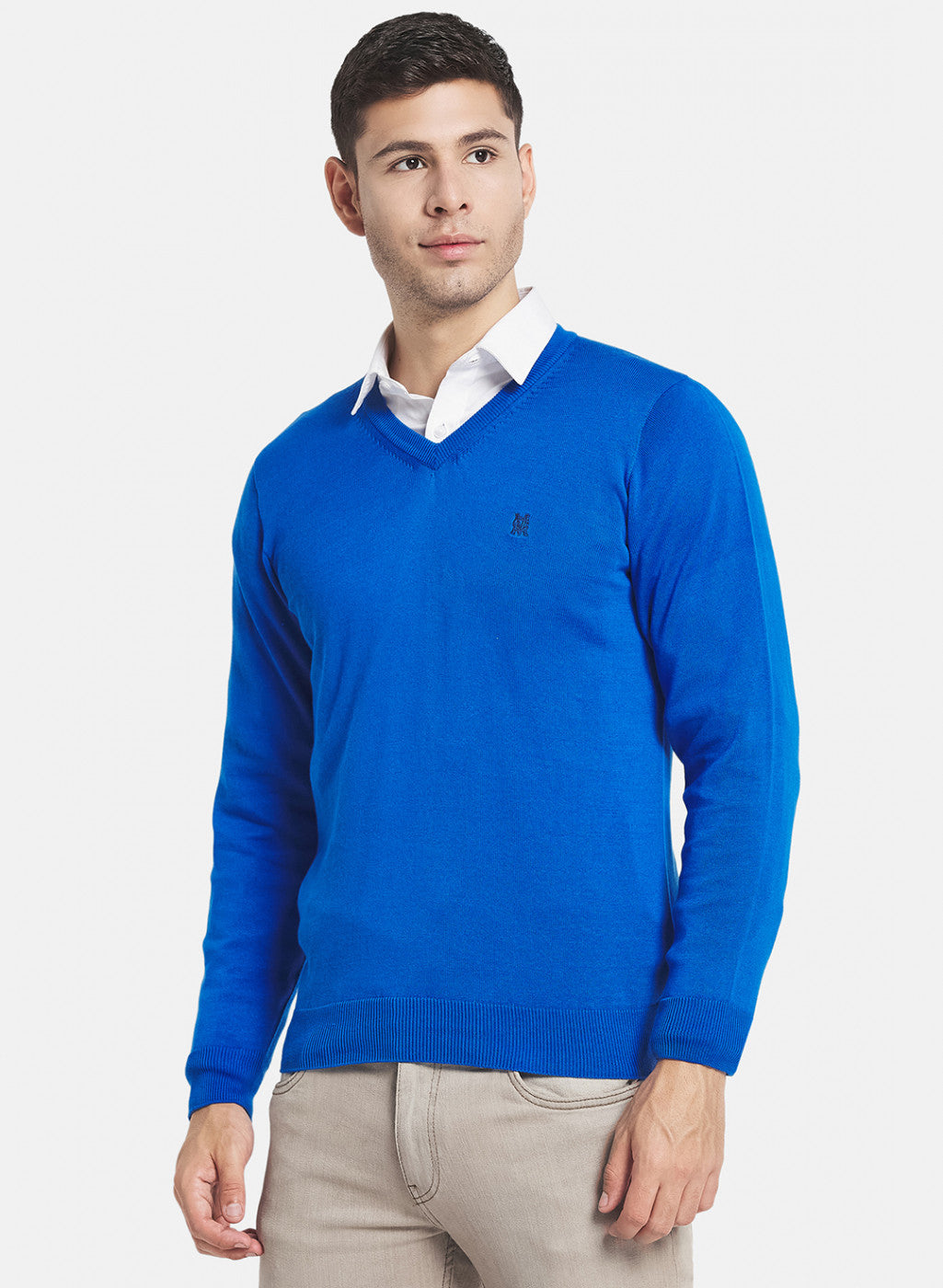 Men Royal Blue Solid Pullover