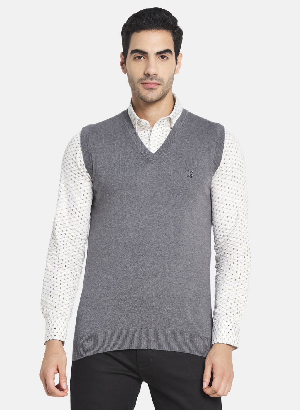 Men Grey Solid Sweater