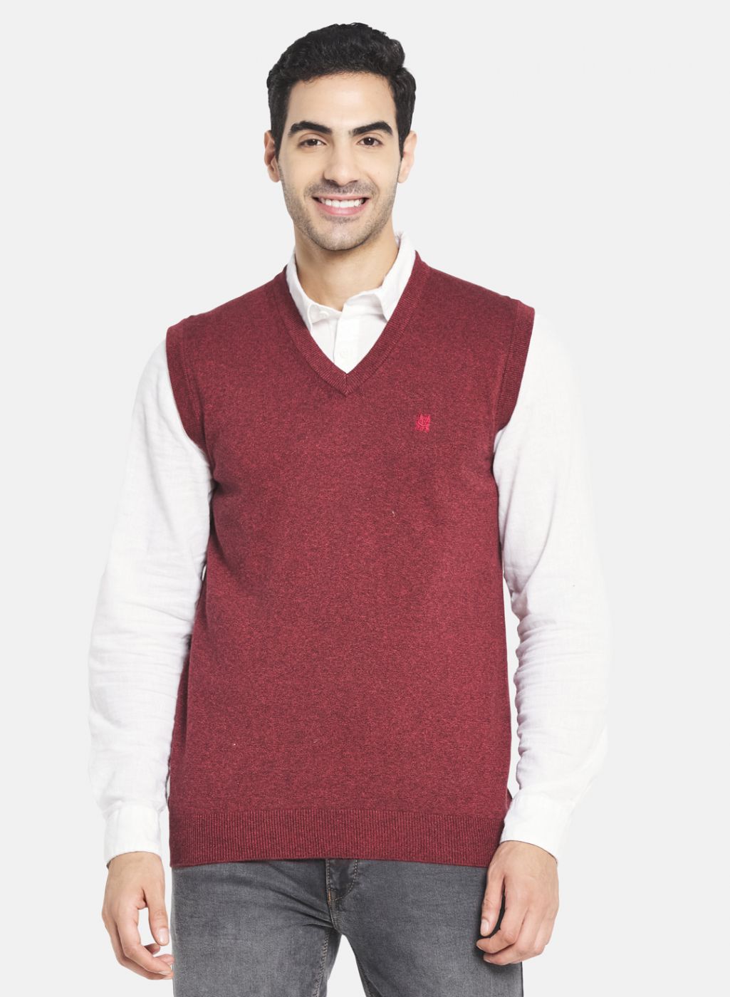 Men Red Solid Sweater