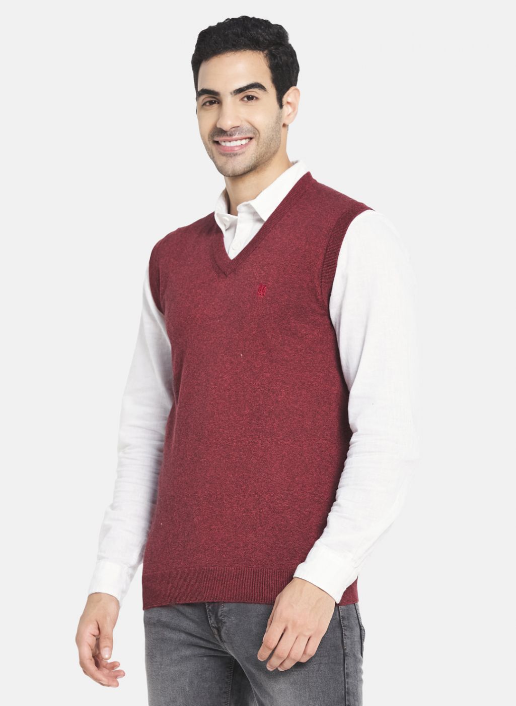 Men Red Solid Sweater
