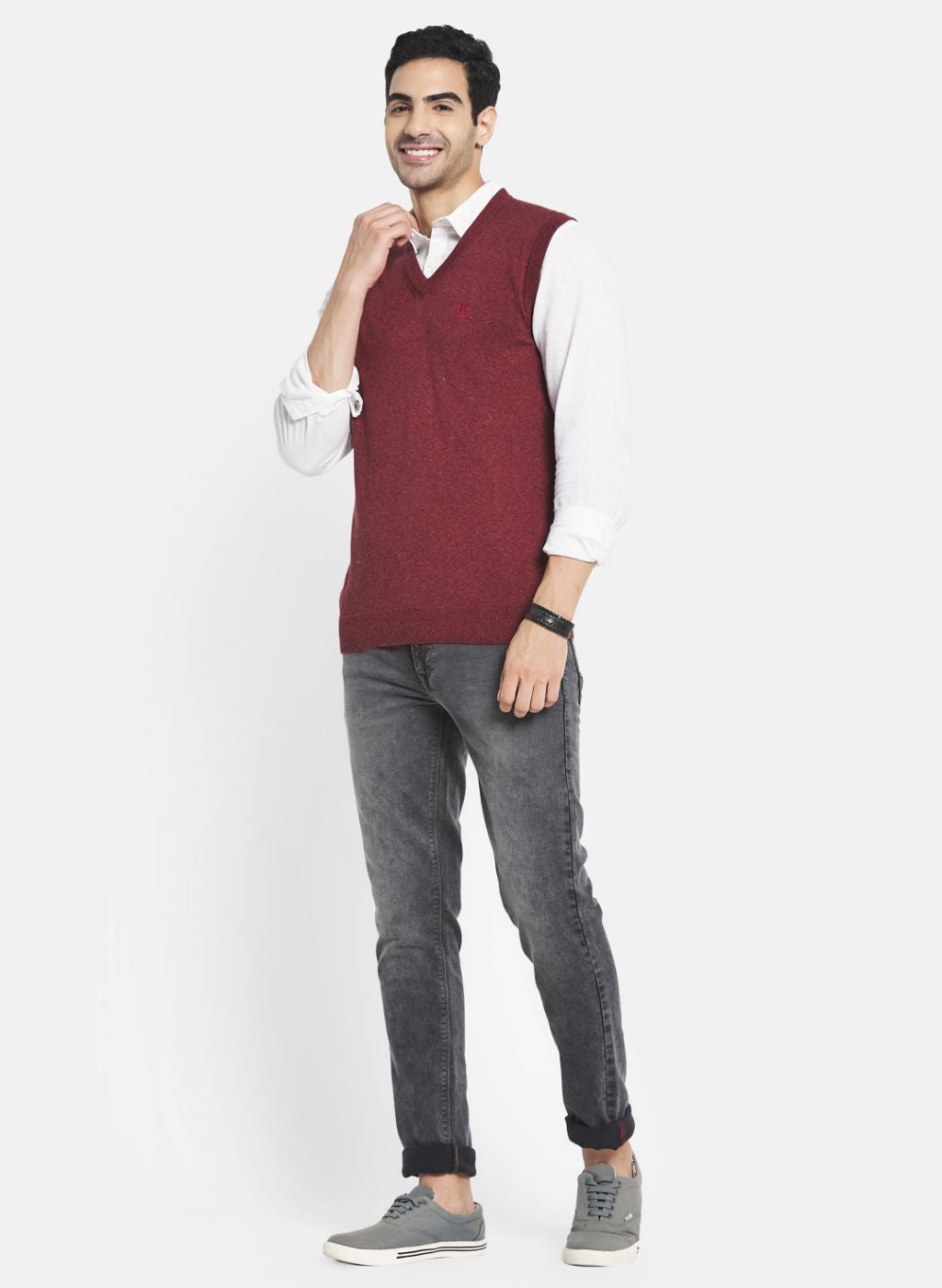 Men Red Solid Sweater