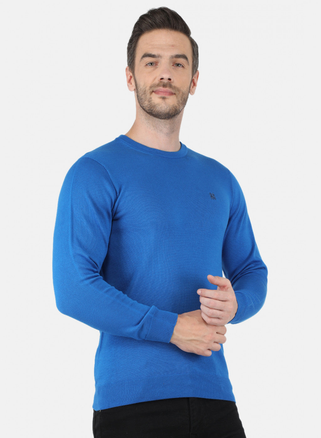 Men Royal Blue Solid Pullover