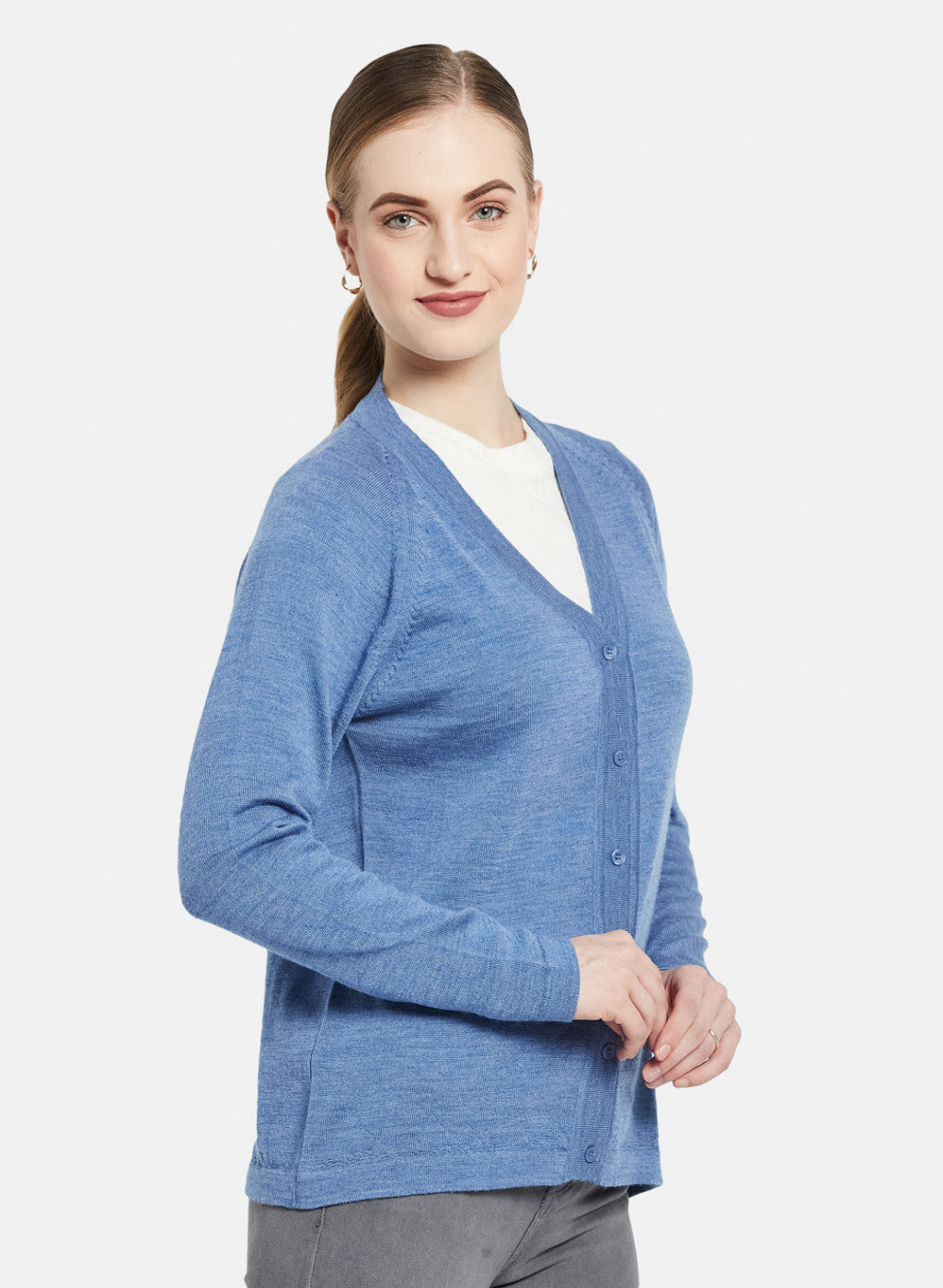 Women Blue Solid Cardigan