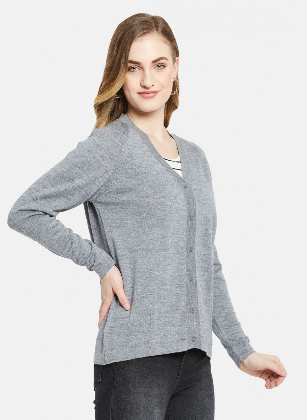 Women Grey Solid Cardigan