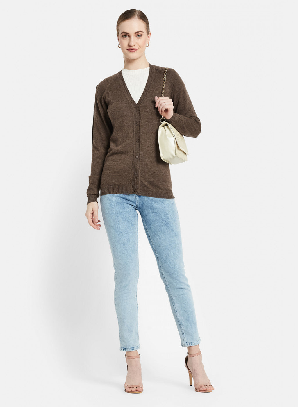 Women Brown Solid Cardigan