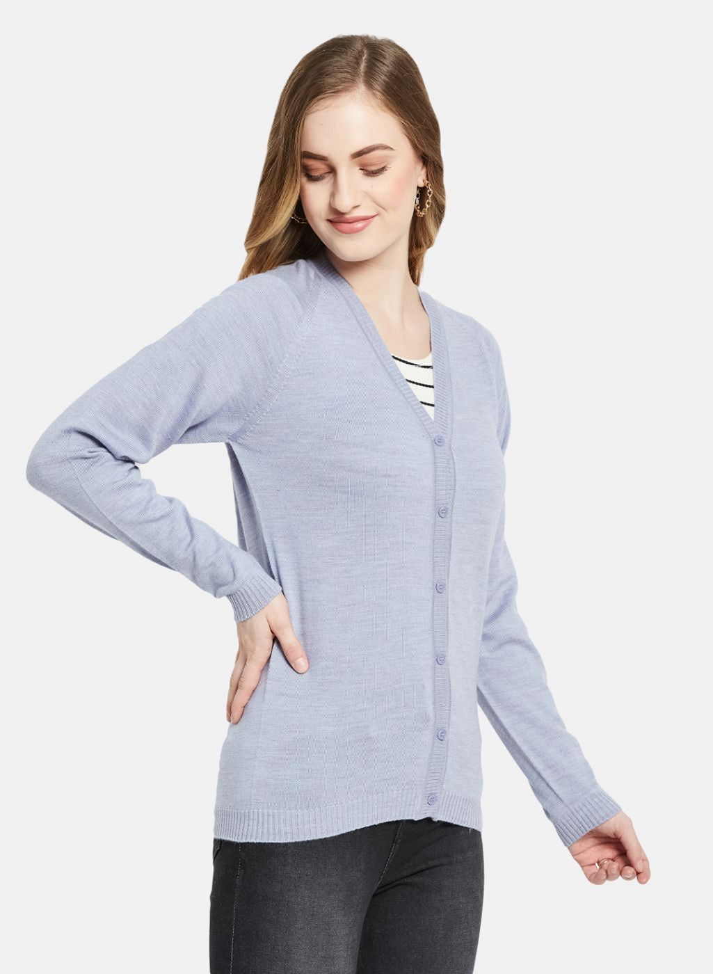 Women Purple Solid Cardigan