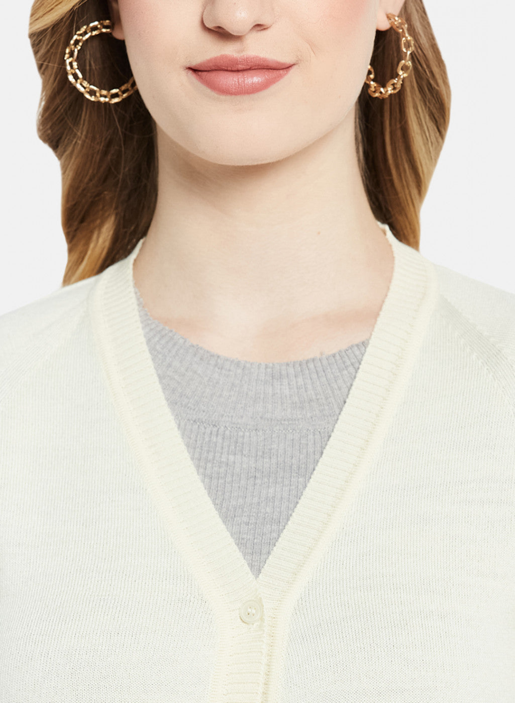 Women Off White Solid Cardigan