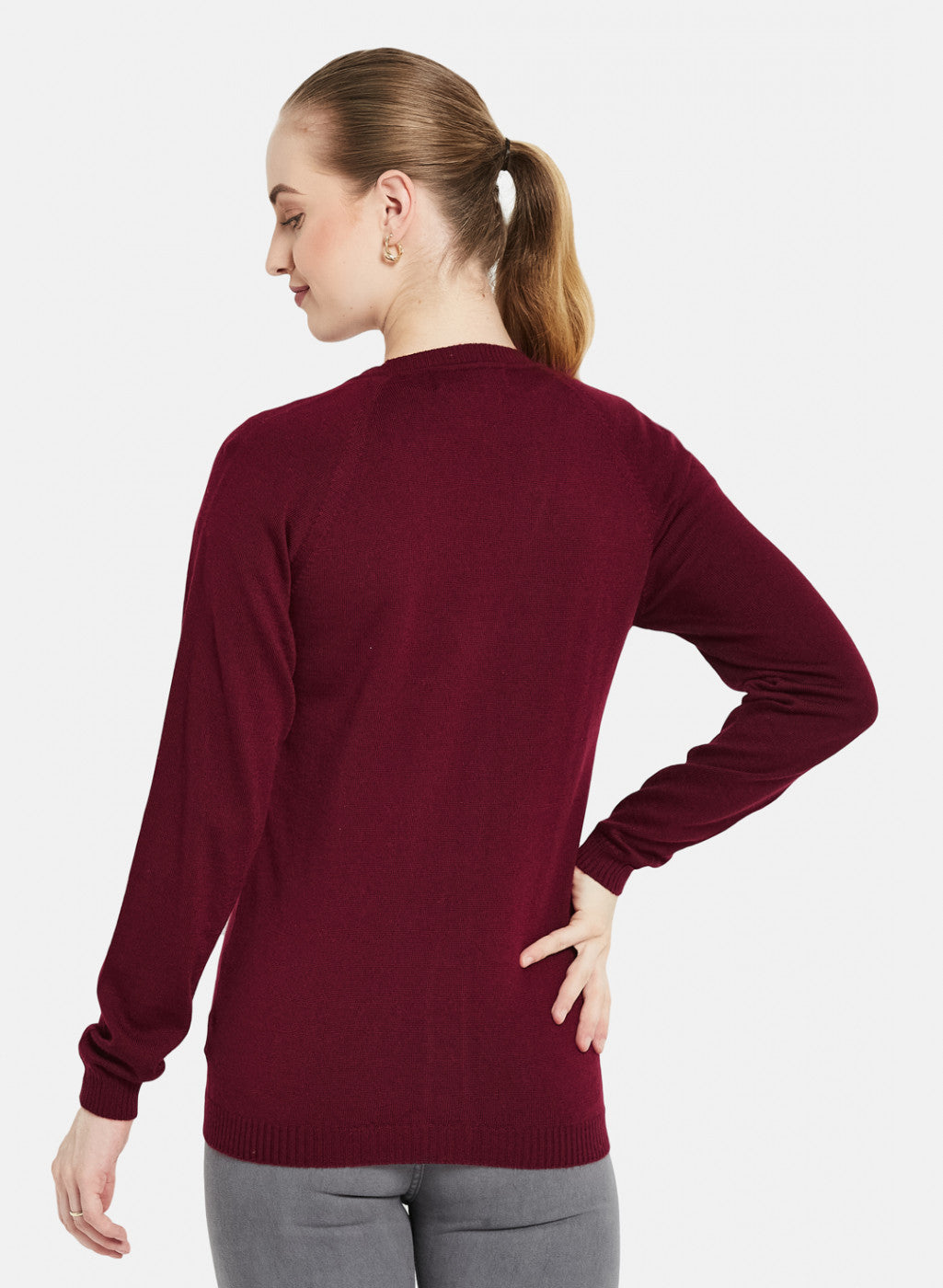 Women Dark Maroon Solid Cardigan