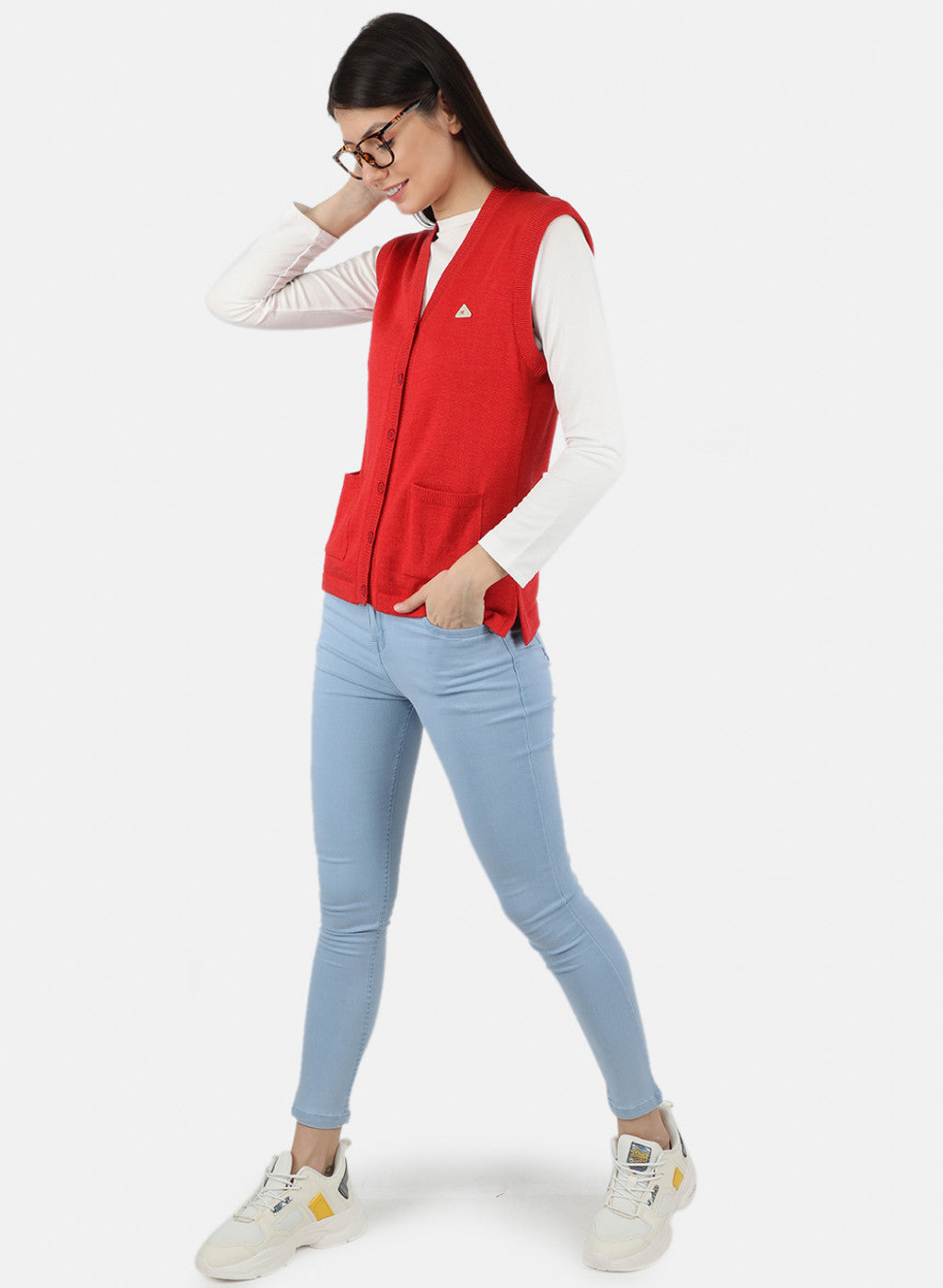 Women Red Solid Cardigan