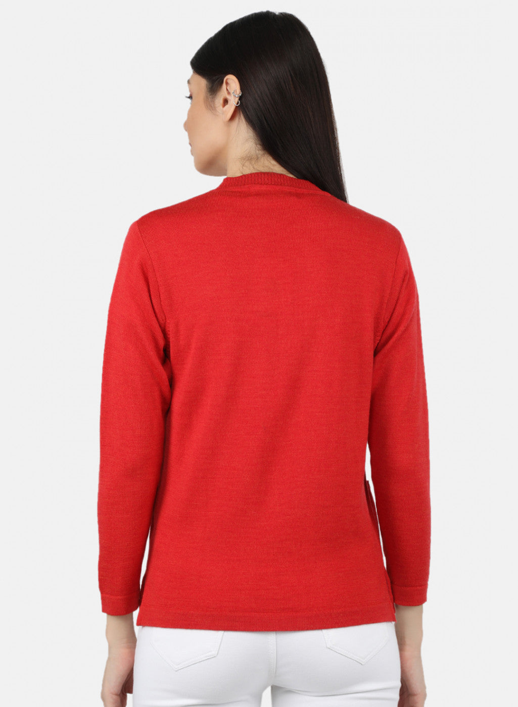 Women Red Solid Cardigan