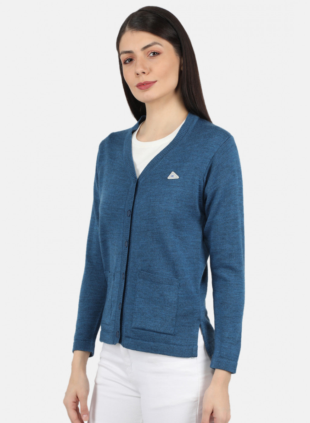 Women Blue Solid Cardigan